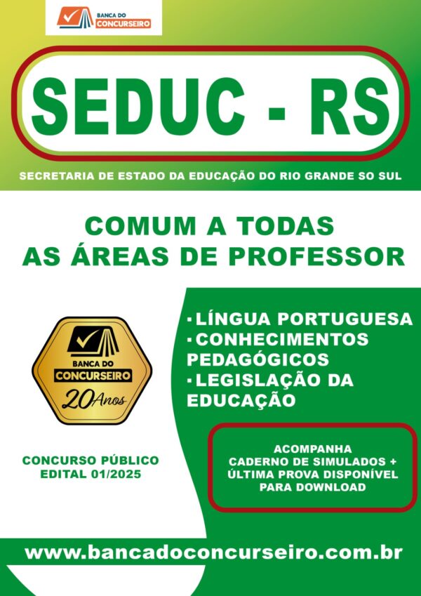 Apostila SEDUC-RS 2025 - Comum Todas Áreas de Professor
